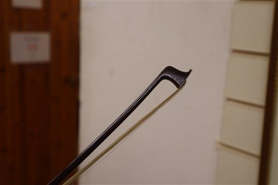 A German early 20th century violin and bow in a walnut inlaid case